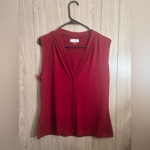 Calvin Klein Deep Red V-Neck Blouse
